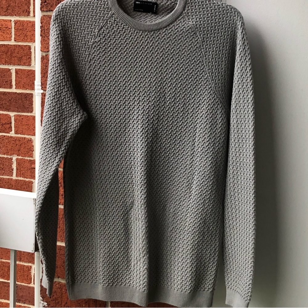 ASOS Gray Crewneck Sweater with Textured Knit - Muscle fit —#043 - Picture 3 of 14